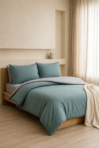 Düz Renk Nevresim Takımı - Kutulu - Desensiz - Solmaya Dayanıklı - Canlı Renkli - Hassas Tuşeli - Yumuşak - 80% Pamuk 20% Polyester - 200 X 220 Cm Gri - Açık Yeşil