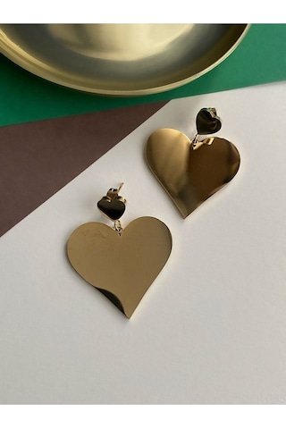 Sallantılı Kalp Çelik Kararmaz Küpe Çifti Altın