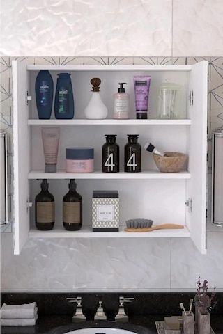 Mdf 2 Kapaklı Aynalı Banyo Dolabı Çok Amaçlı Banyo Dolabı Mdf Beyaz
