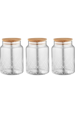 Selka Home - 3'lü Kesme Detaylı Ahşap Kapak Kavanoz 890 Ml