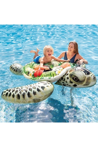 Kaplumbağa Figürlü Tırabzanlı Şişme Deniz Yatağı Çok Renkli