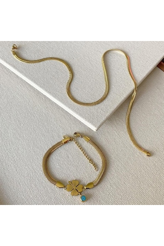 İtalyan Yonca Bileklik Kolye Çelik Set Çok renkli