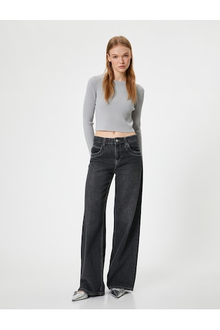 Koton Crop Triko Kazak Bisiklet Yaka Slim Fit Uzun Kollu Gri 5wal90019ht Gri