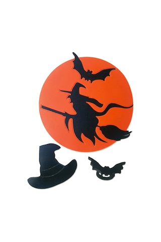 Halloween Cadısı Ahşap Supla - Amerikan Servis - Tabak Altı Çok Renkli