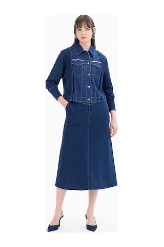 Seçil Kadın Cepli Midi Boy Jean Etek 1012 Lacivert