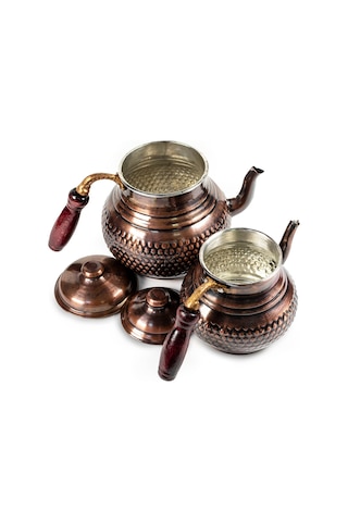 Antepsepeti Bakır Eskitme Hasır Modelli Çaydanlık 4