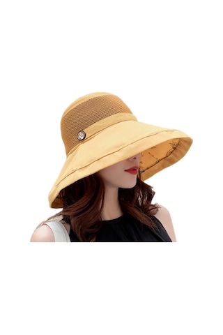 Şık Ve Zarif Bayanlar İçin Yazlık Güneşlik Kova Modeli Şapka Sarı