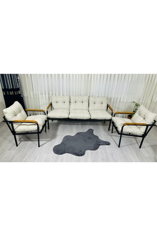 Madame Home Defne Balkon, Bahçe, Cafe - Metal Kanepe Koltuk Takımı - 3+1+1 Krem