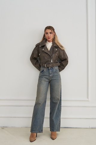 Rabia Çelik Kadın Wide Leg Yüksek Bel Baggy Kot Pantolon Füme Füme