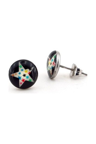 Renkli Yıldızlar Star Yuvarlak Unisex Çelik Küpe E527 Çelik