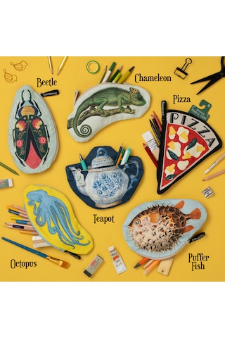 If Eclectionery Çaydanlık Desenli Pamuklu Fermuarlı Kalem Kutusu