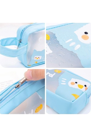 Sevimli Şeffaf Karikatür Desenli Kalem Kutusu, Renkli Çizgi Film Figürlü Okul Çantası, Öğrenciler İçin Pratik Kalem Saklama Kılıfı, Kırtasiye Ve Ofis Malzemeleri Organizer Çantası MAvi