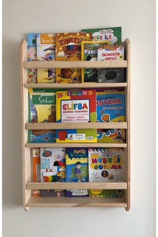 Doğal Ahşap Rengi Ahşap Montessori Ahşap Duvar Rafı Dekoratif Raf 90 Cm Doğal Ahşap