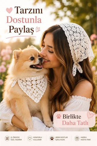 Kadın & Köpek Kombin El Örgüsü Minik Dost Bandana Seti Ayarlanabilir Evcil Hayvan Sahip Kombini Bohem Tasarım Beyaz 37196003