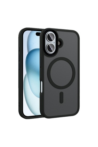 Apple Uyumlu iPhone 16 Plus Kılıf Mat Arka Yüzey Wireless Şarj Özellikli Zore Flet M-safe Kapak Siyah