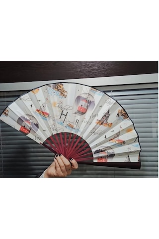 Yelpaze Yelpaze Büyük Boy Ahşap Gövde Kraft Kağıt Hediyelik Dekoratif İstanbul Yelpaze