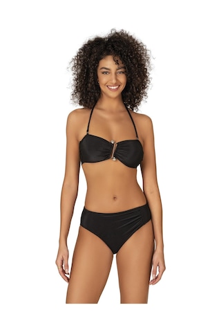 Endeep Kadın Aksesuarlı Fitilli Dokulu Siyah Bikini Takımı-siyah Siyah
