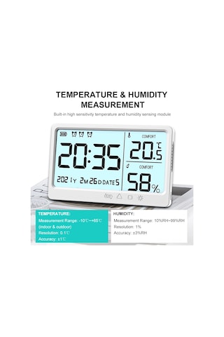 Jeehugo Usb Şarjlı Dikey/duvar Tipi Termostat, My-13 Beyaz Lcd Ekranlı, Zaman/tarih/alarmlı, Hassas Sıcaklık Ve Nem Ölçer, Dahili Li-pol Batarya