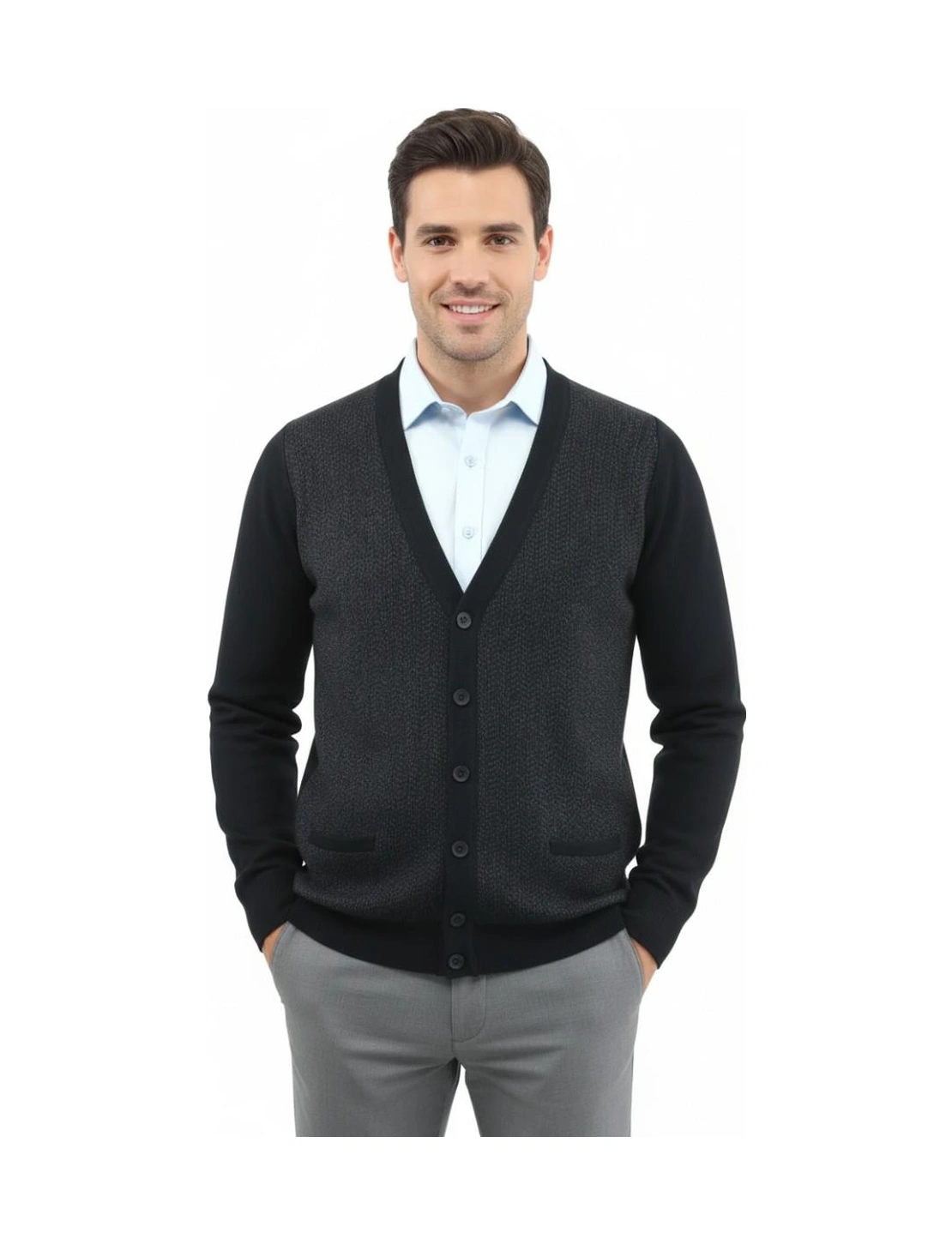 Erkek Düğmeli Hırka Cepli Çelik Örgü Klasik Kalıp 5212m Bgl-st04848 Lacivert