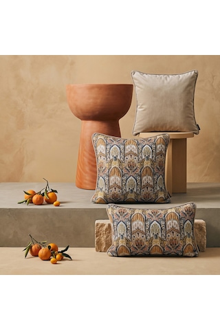"nomad Mosaic" Etnik Desenli Kırlent Kılıfı Seti Hardal - Krem