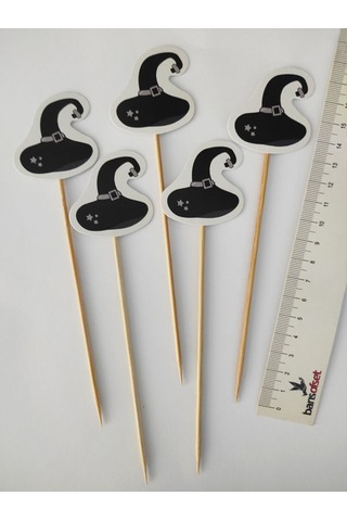 15 Cm Uzun Kürdan-30 Adet Dekoratif Karton Cadı Şapkası Şeklinde Cadılar Bayramı Kürdanı - Halloween