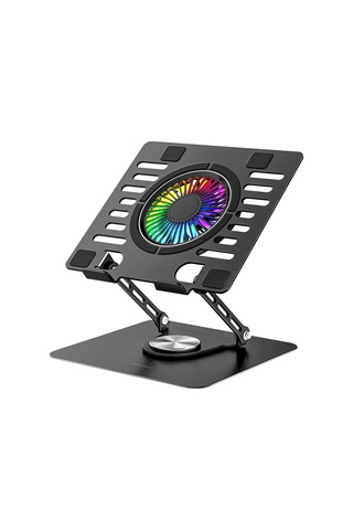 Addison Ad-rc36 Steely 360 Derece Dönebilen Fanlı Rgb Işıklı Ayarlanabilir Siyah Metal Laptop Stand