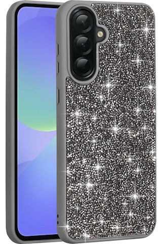 Samsung Galaxy Uyumlu A36 Kılıf Parlak Taşlı Tasarım Kamera Yükseltili Korumalı Kapak Pırlanta Gri