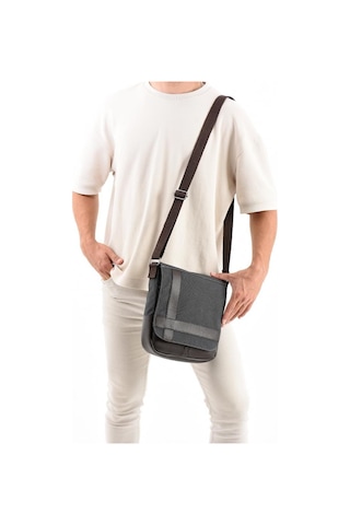 Kanvas Kumaş Tablet Çantası Erkek Postacı Çanta 27 23 Cm Çapraz Askılı Omuz Çantası Antrasit