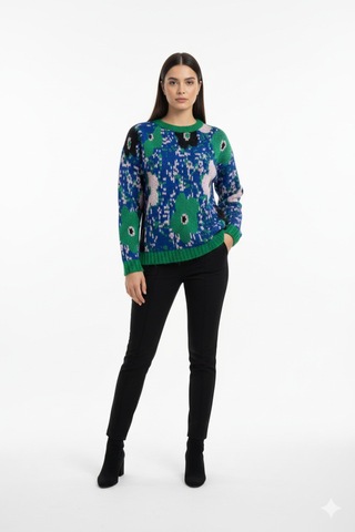 Youknitwear You Daisy Bisiklet Yaka Triko Kazak Mavi