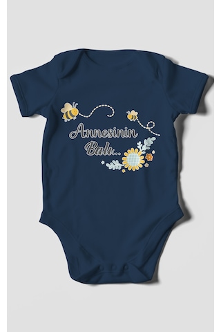 Morivokids Annesinin Balı Kısa Kollu Bebek Body %100 Pamuk Lacivert