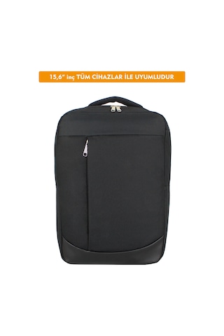 Dada Unisex Siyah Laptop Sırt Çantası Okul Ofis İş Günlük Kullanım 15,6" İnç Su Geçirmez Kumaş Siyah