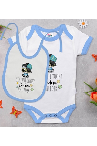 Bk Kids Sıkıntı Yok Dedem Halleder Tasarımlı Mavi Bebek Body Zıbı Çok Renkli