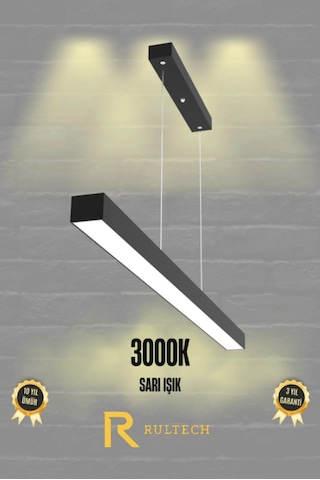 Linear 150cm Siyah Kasa Ledli Sarkıt Modern Led Avize, Salon, Mutfak, Masa Üstü Avize Aydınlatma Gün Işığı