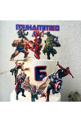 Avengers Temalı Erkek Çocuk Doğum Günü İsme Özel 3d Çubuklu Pasta Süsü Seti Çocuk