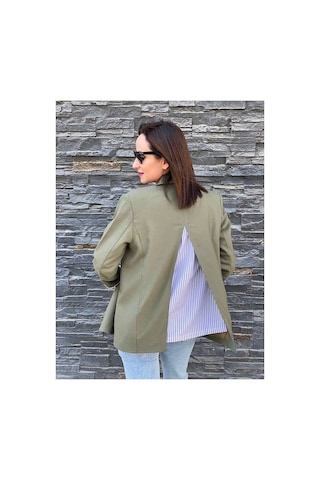Rouge Basic Gümüş Düğmeli Blazer Ceket Haki
