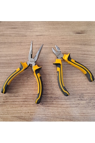Diagonal Yaylı Çelik Mini Gargaburun Pense Yan Keski 2 Parça Set