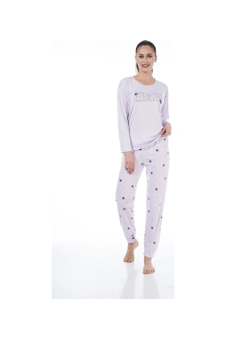 Estiva Desenli Uzun Kol Viskon Bayan Pijama Takım Lila