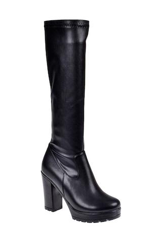 Pullman Streç Topuklu Kadın Çizme İz-1080 Siyah-siyah Siyah