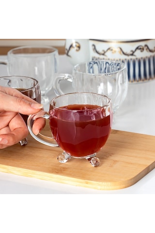 Porsima 15719 Ayaklı Kulplu Desenli 4'lü Cam Bardak 200 Cc