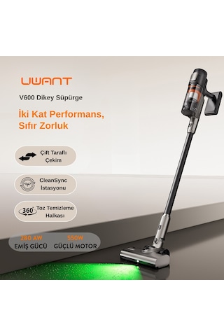 Uwant V600 600 W Motor Gücüne Sahip Otomatik Gri Dikey Süpürge