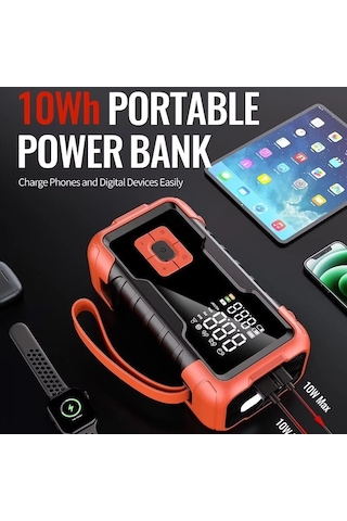 A8888 8.000mah Akü Takviye Cihazı Ve Lastik Hava Kompresörü Araç Şarj Takviye Pompası-1662
