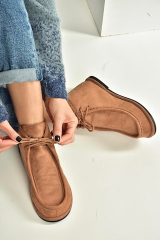 Fox Shoes V846926302 Taba Süet Düz Tabanlı Bağcıklı Kadın Bot Taba