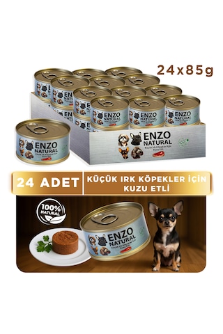 Natural Kuzu Etli Küçük Irklar Için Yaş Köpek Maması 24 x 85 G