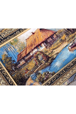 Çiçekli Köprü Adlı İran Tebriz Halı Tablo 123x73cm - Duvar Halı Kilim Tablo