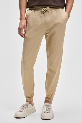 Jakob Erkek Dokuma Yıkamalı 4 Cepli Kalın Dokulu Paçası Lastikli Bej Pantolon