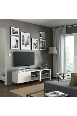 Tv Sehpası, Parlak Cila-beyaz, 180x42x38 Cm, Selsvıken Beyaz