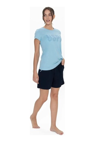 U.S. Polo Assn. U.s. Polo Assn. Kadın Yuvarlak Yaka Renkli Pijama Şort Takım Mavi