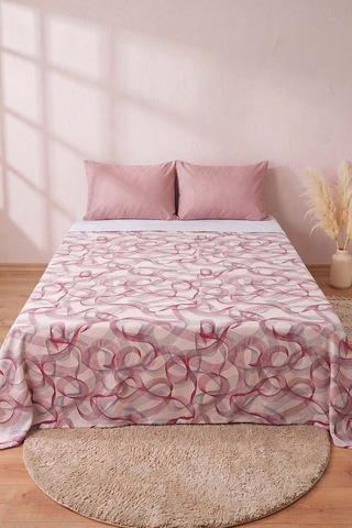Pembe Soyut Desenli Çift Kişilik Baskılı Pike & Yatak Örtüsü 200x230 Cm