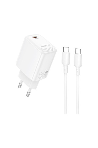Borofone Bn28 Fuente Tek Portlu Pd30w Şarj Cihazı 1m Tip-c'den Tip-c Kabloya, Fiş Tipi: Ab Fiş Beyaz Beyaz