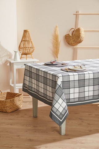 Gri Pötikareli Leke Tutmaz Masa Örtüsü